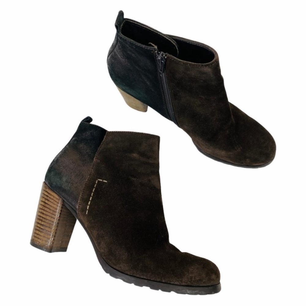 SALE PAUL GREEN Brown Leather Ankle Booties Rocking Metallic 9.5